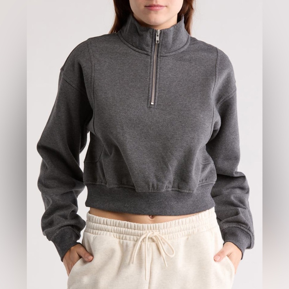 Abound Half Zip Sweatshirt Size Large Gray Mock Neck